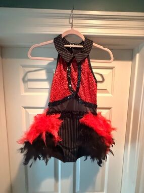 Weissman Red and Black Feathered Dance Costume
